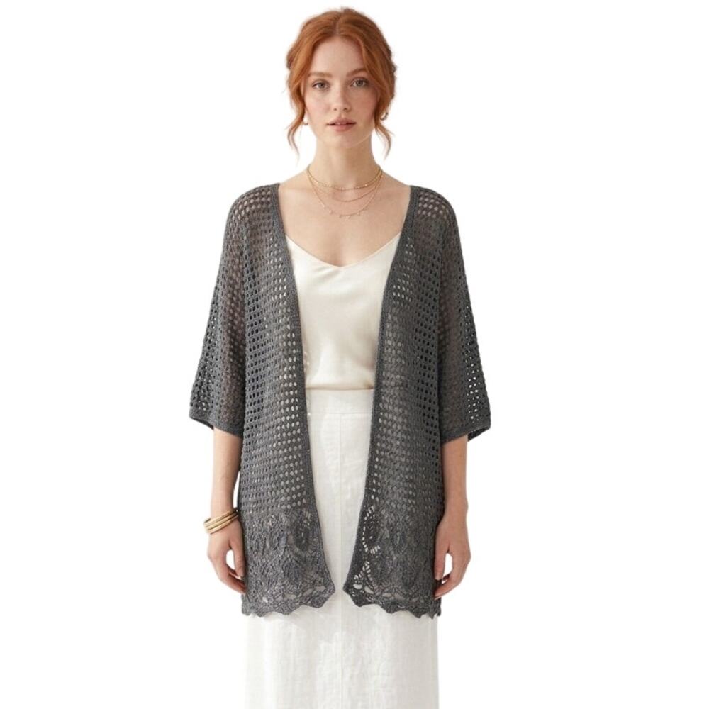 Jeanne Pierre Black Crocheted Open-Front Cover-Up Layering Piece XL
